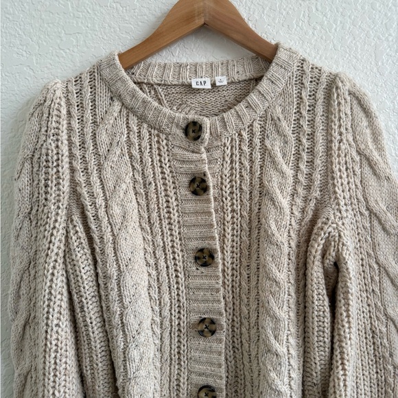 GAP Cable Knit Cardigan Sweater - Beige Tan Cream - Small Buttons - Picture 2 of 4